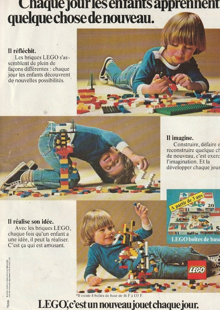 Retro reclame 1979 Lego jongetje bouwt grote torens, Verzenden, Overige typen