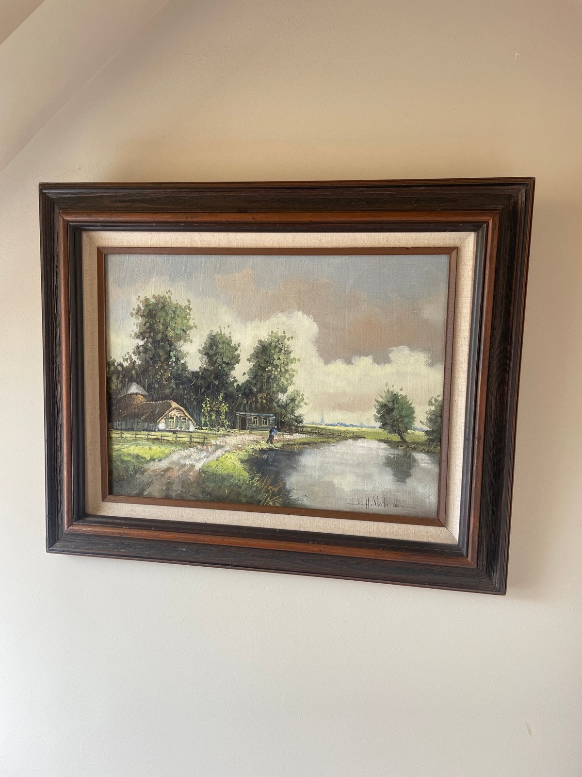 Vintage Schilderij met Hollands landschap en boerderij, Ophalen