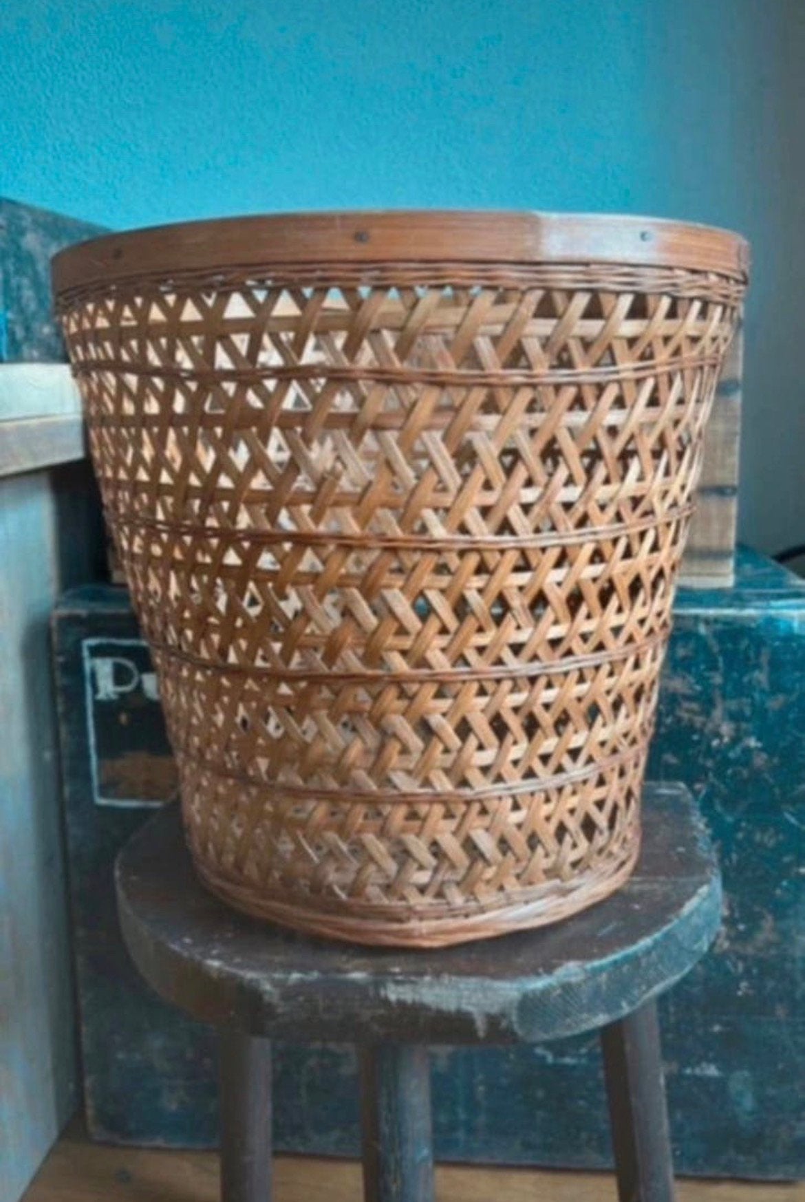Antieke franse rieten rotan mand, Antiek en Kunst, Curiosa en Brocante, Ophalen of Verzenden