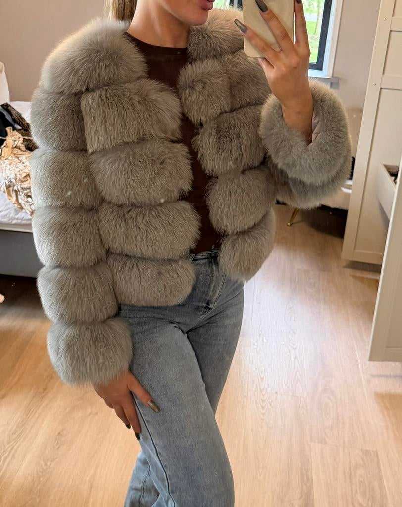 Fox Fur Coat – Echt Vossenbont, Kleding | Dames, Jassen | Winter, Gedragen, Maat 36 (S), Grijs, Ophalen of Verzenden