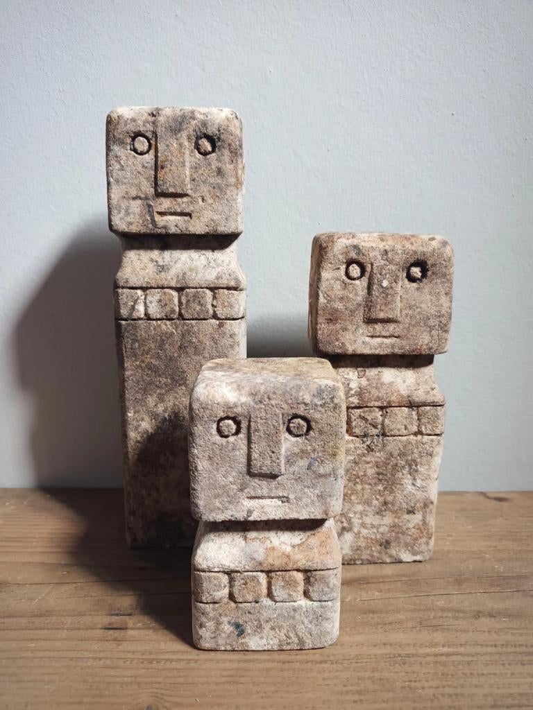 Stoneman set van 3 sumba stenen beeldjes stonemannetjes, Nieuw, Ophalen of Verzenden, Oosters, Natuurlijk materiaal