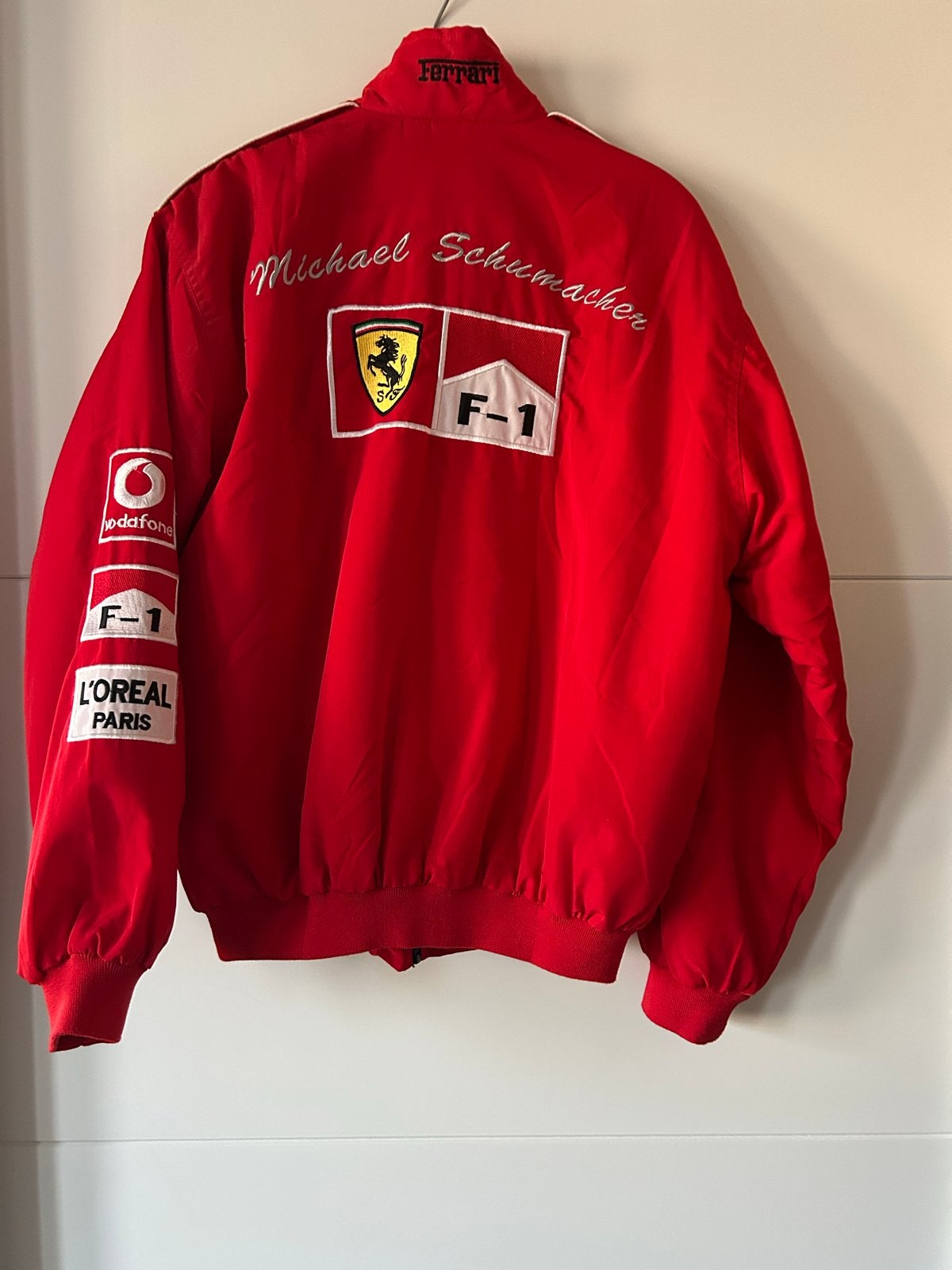 Vintage Ferrari Michael Schumacher F1 Racing Jas, Ophalen of Verzenden, Zo goed als nieuw, Maat 48/50 (M), Rood