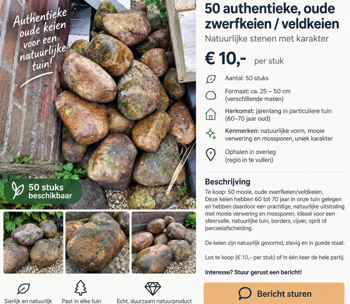 50 oude zwerfkeien/veldkeien- mooie grote natuurstenen, Ophalen of Verzenden, Gebruikt, Multi, Kei