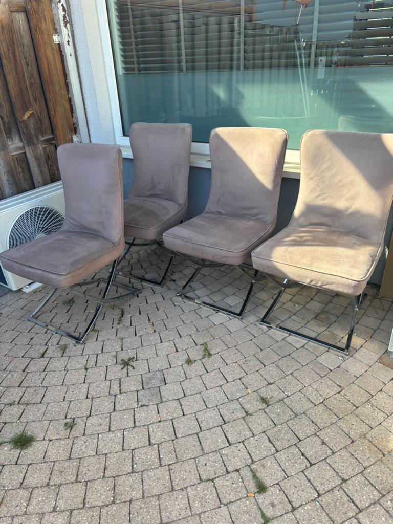 Velvet taupe stoelen, Huis en Inrichting, Stoelen, Ophalen, Gebruikt, Overige kleuren, Vier