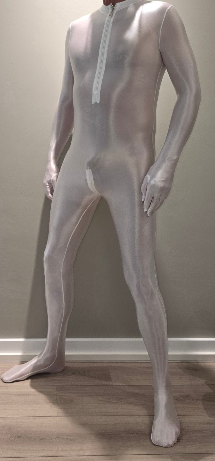 Glanzend Lycra Zentai Pak - Wit, Grijs, Zwart, Verzenden