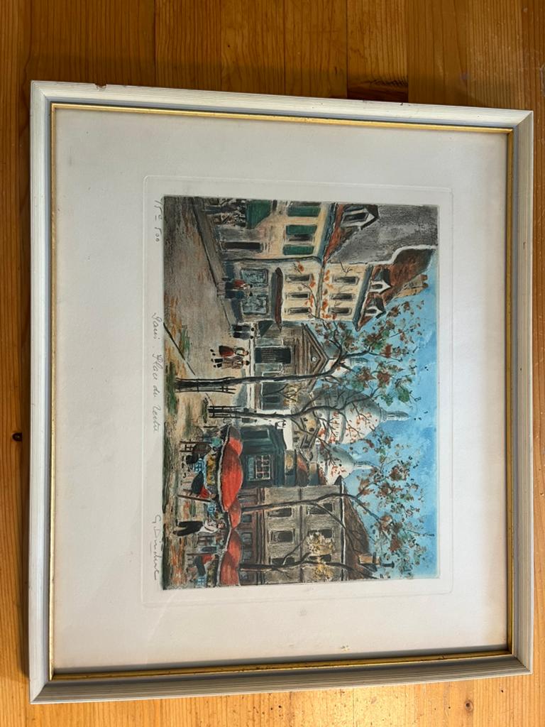 Litho Place du Tertre, 15/500, G. Dinchat, Antiek en Kunst, Met passe-partout, Stadsgezicht, Ophalen of Verzenden, Lithografie