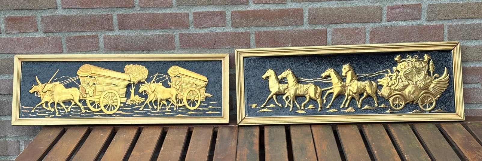 Set van 2 Vintage Wandpanelen: Koper/Messing Reliëf, Ophalen of Verzenden, Zo goed als nieuw, Desktop