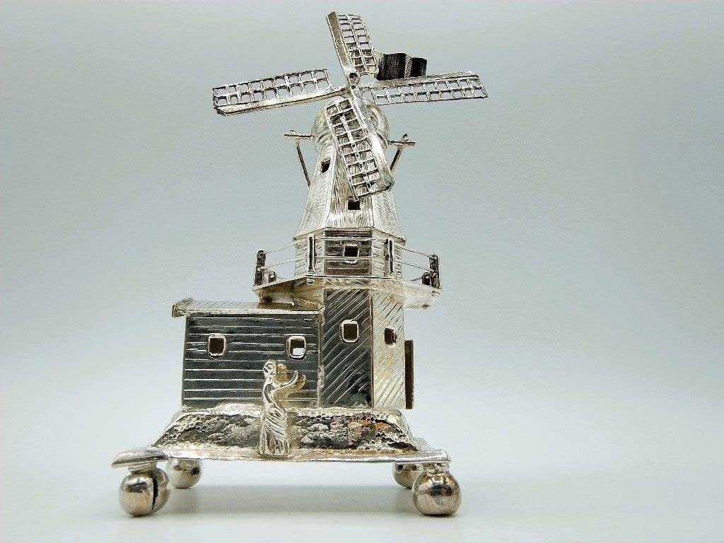 Miniatuur molen, besamimhouder, J. Verhoogt, Hoorn, 1908, Antiek en Kunst, Verzenden, Zilver