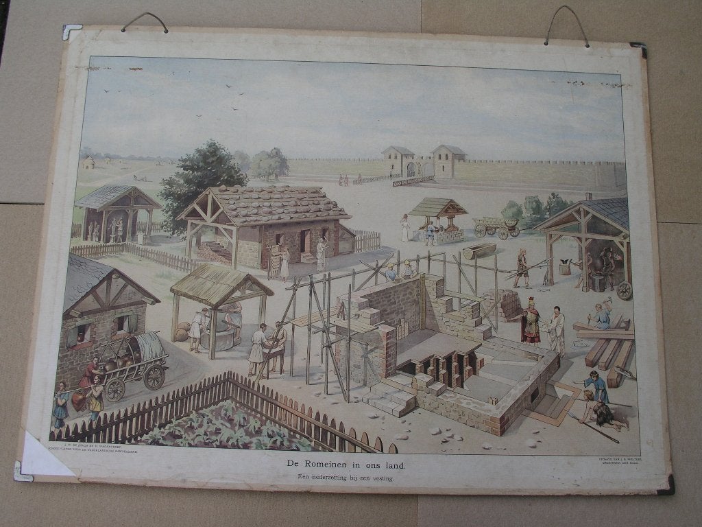 Schoolplaat De Romeinen in ons land, Antiek en Kunst, Antiek | Schoolplaten, Ophalen, Geschiedenis