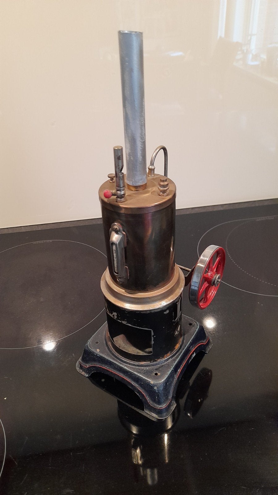Oude gebruikte stoommachine met pijlglas - mechanisme draait, Ophalen of Verzenden, Gebruikt