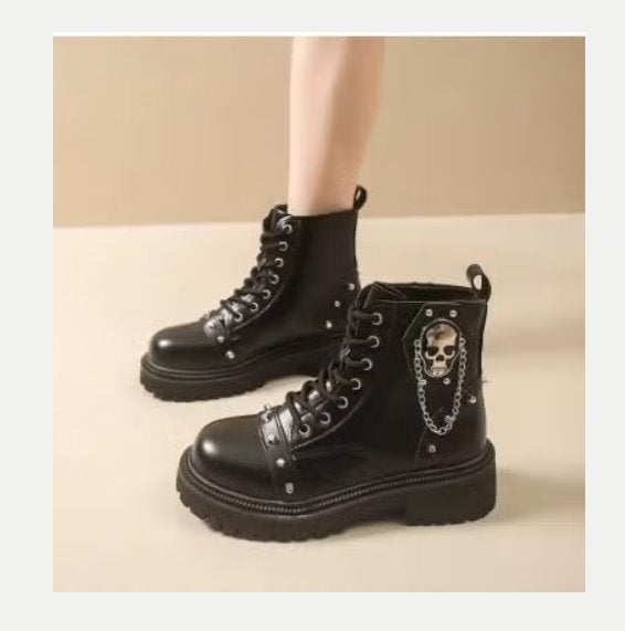 Gothic Skull Boots - Stoere Enkellaarzen met Kettingen, Kleding | Dames, Ophalen of Verzenden, Nieuw, Zwart