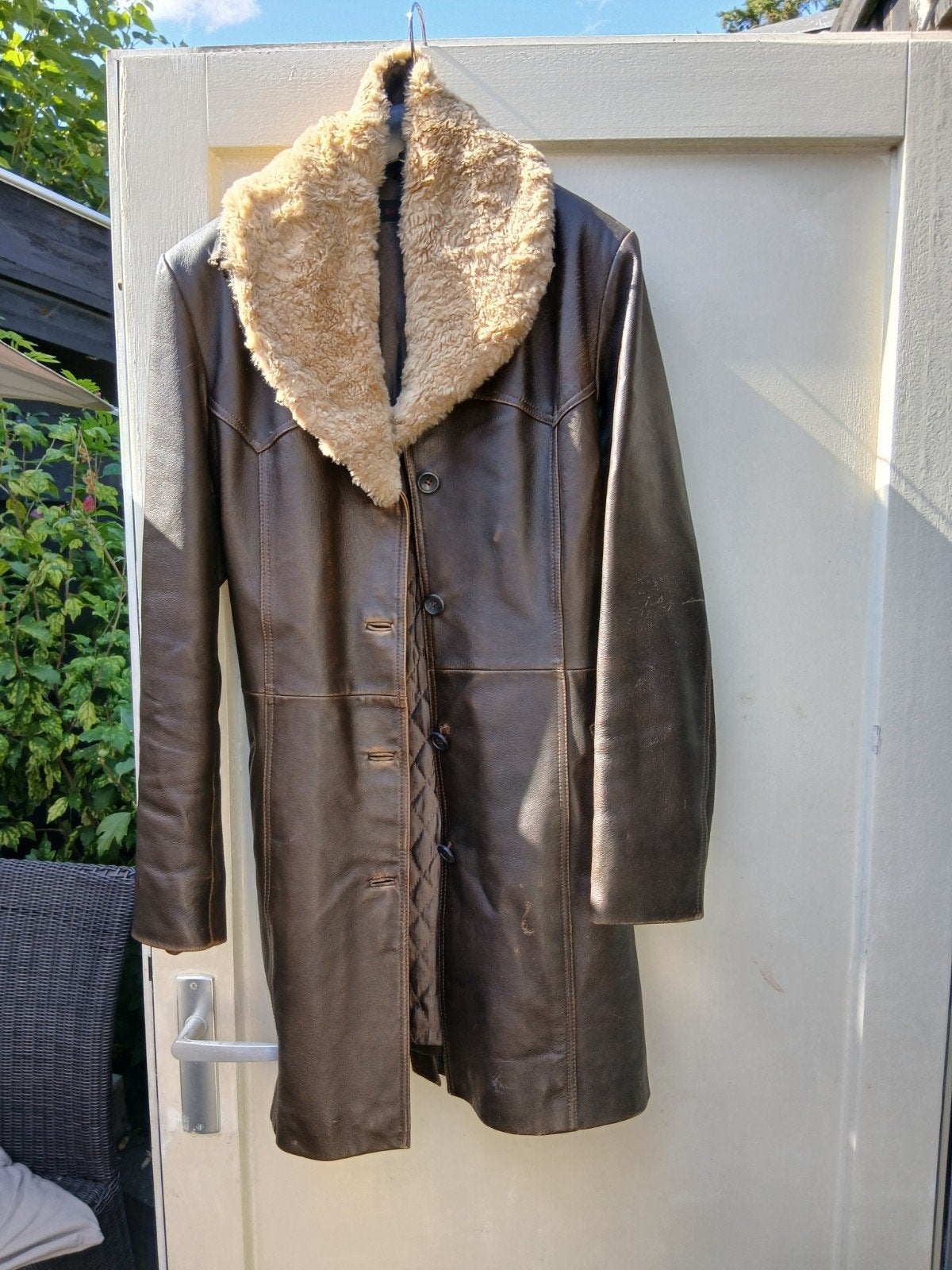 Leren jas met bontkraag en ceintuur, Kleding | Dames, Jassen | Winter, Maat 38/40 (M), Bruin, Ophalen of Verzenden, Onbekend