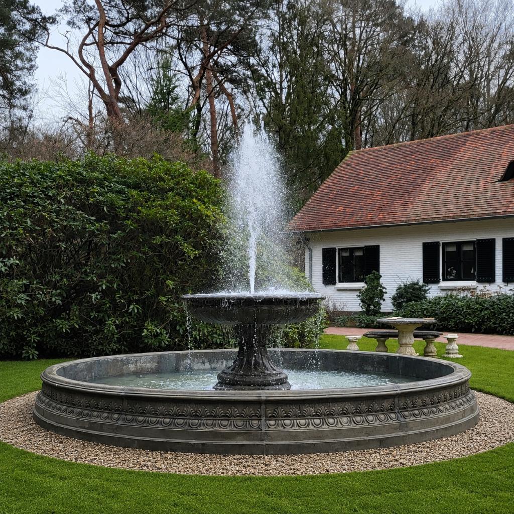 Grote fonteinrand met fontein sproeier