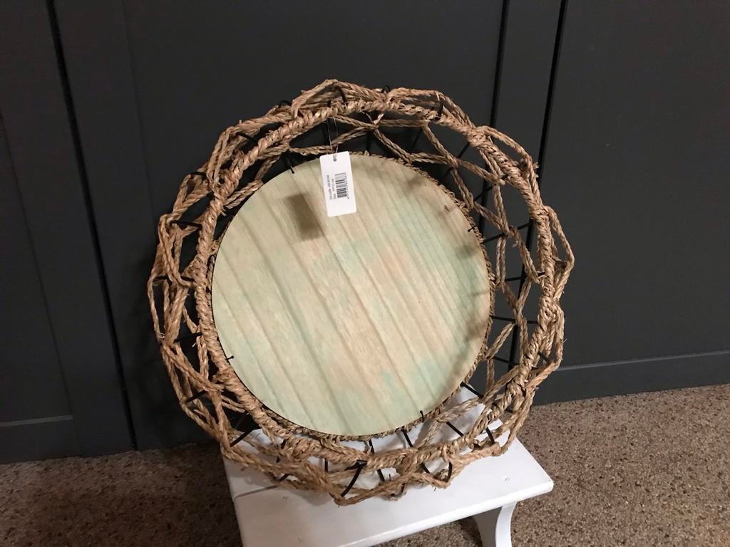 Decoratieve rieten mand met houten bodem - 39x15 cm, Mand, Rond, Nieuw, Ophalen of Verzenden