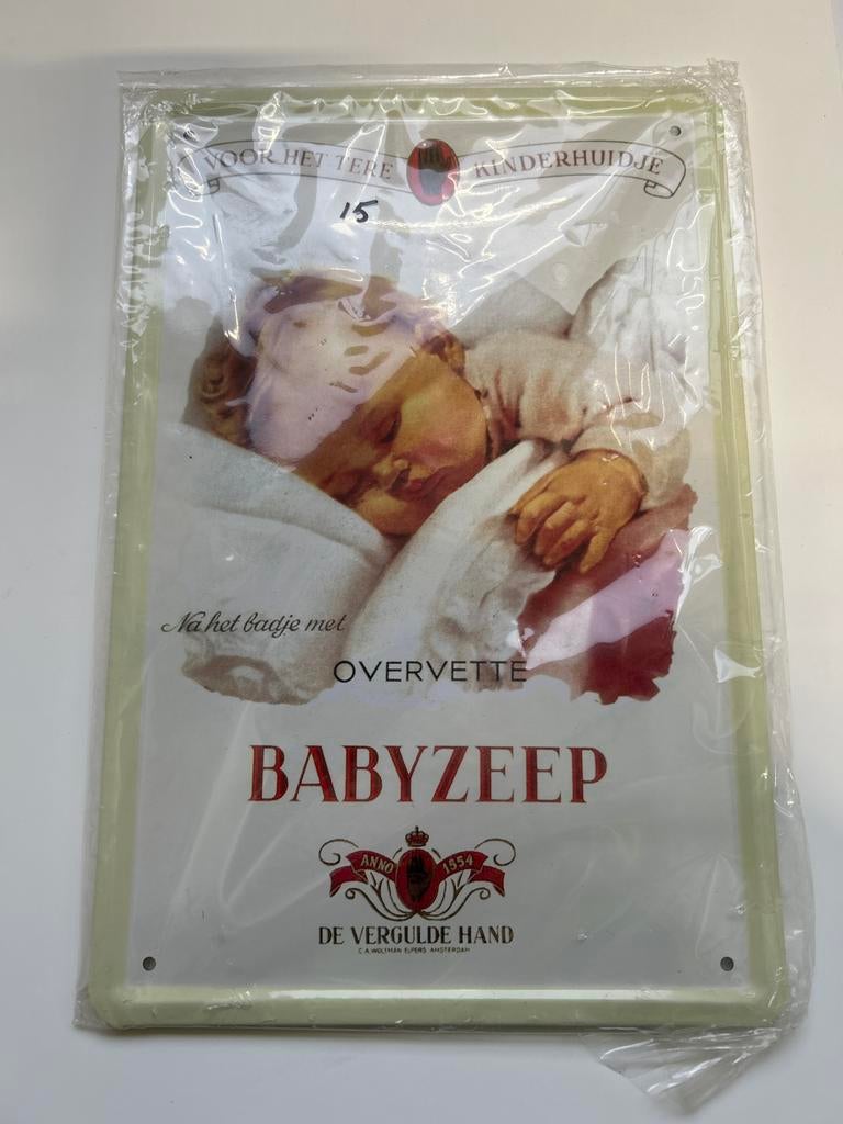 Vintage reclamebord Babyzeep De Vergulde Hand, Antiek en Kunst, Antiek | Emaille, Ophalen of Verzenden
