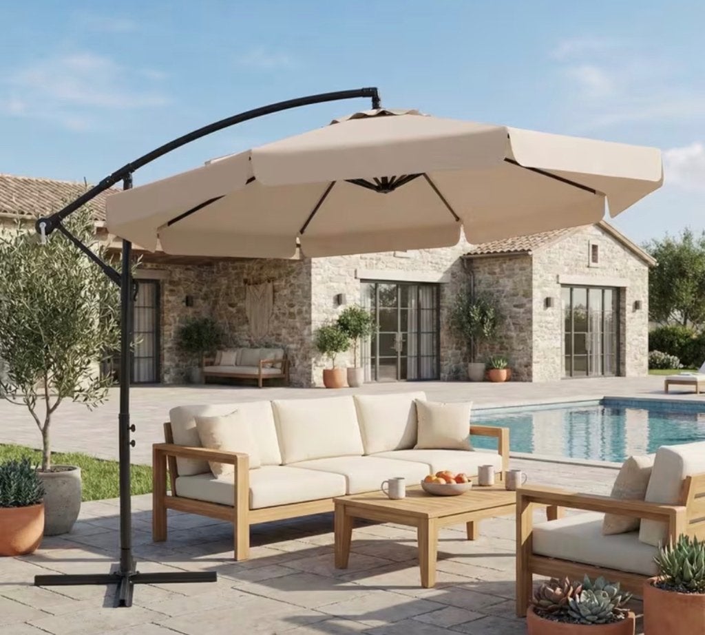 ✅ NIEUW zweef parasol 3 X 3 Meter Met Parasol Voet En Hoes, Tuin en Terras, Ophalen, Nieuw, 2 tot 3 meter, Zweefparasol