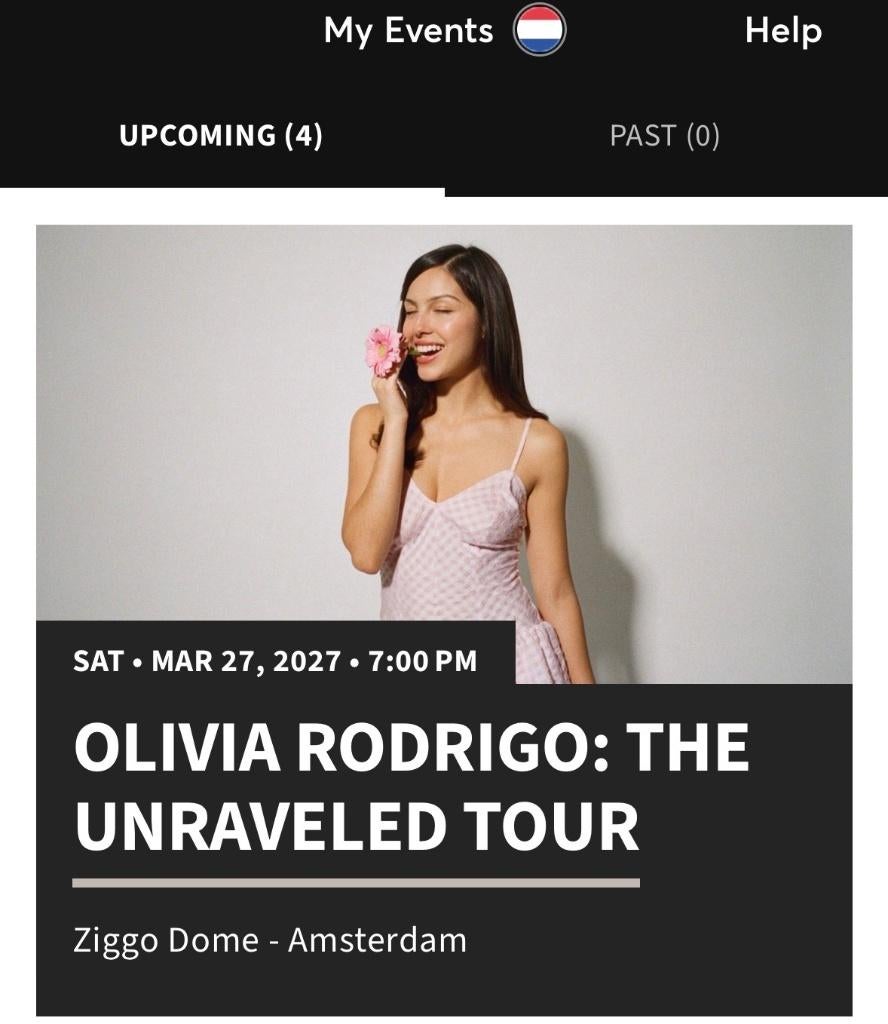 Olivia Rodrigo staanplaats ticket 27 maart 2027, Tickets en Kaartjes, Eén persoon, Maart