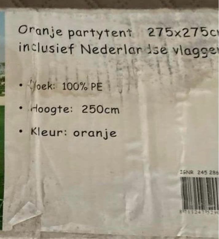 Oranje Partytent 275x275cm met Nederlandse Vlaggen, Tuin en Terras, Partytenten, Ophalen, Partytent, Minder dan 4 meter, Nieuw