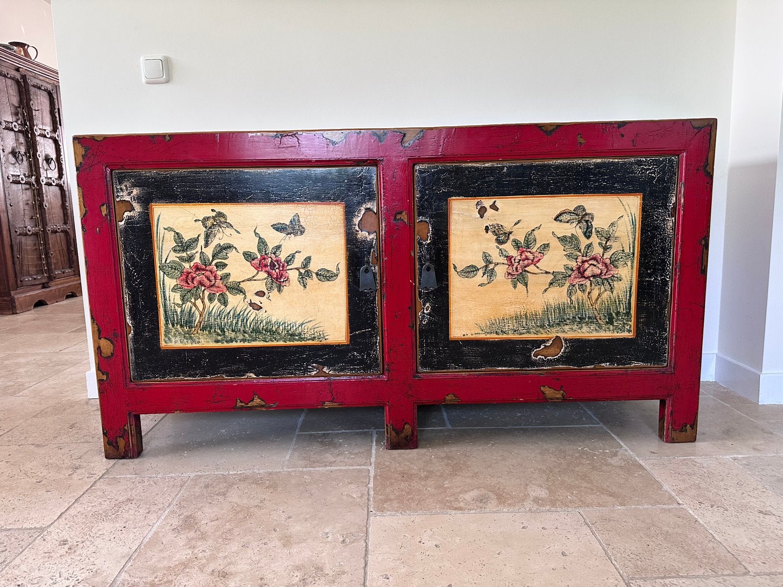 Chinees dressoir, Ophalen, 100 tot 150 cm, Teakhout, Antiek Chinees