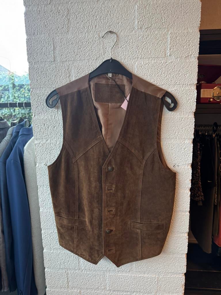 Vintage leren gilet bruin maat 50 heren, Ophalen of Verzenden, Zo goed als nieuw, Maat 48/50 (M), Bruin