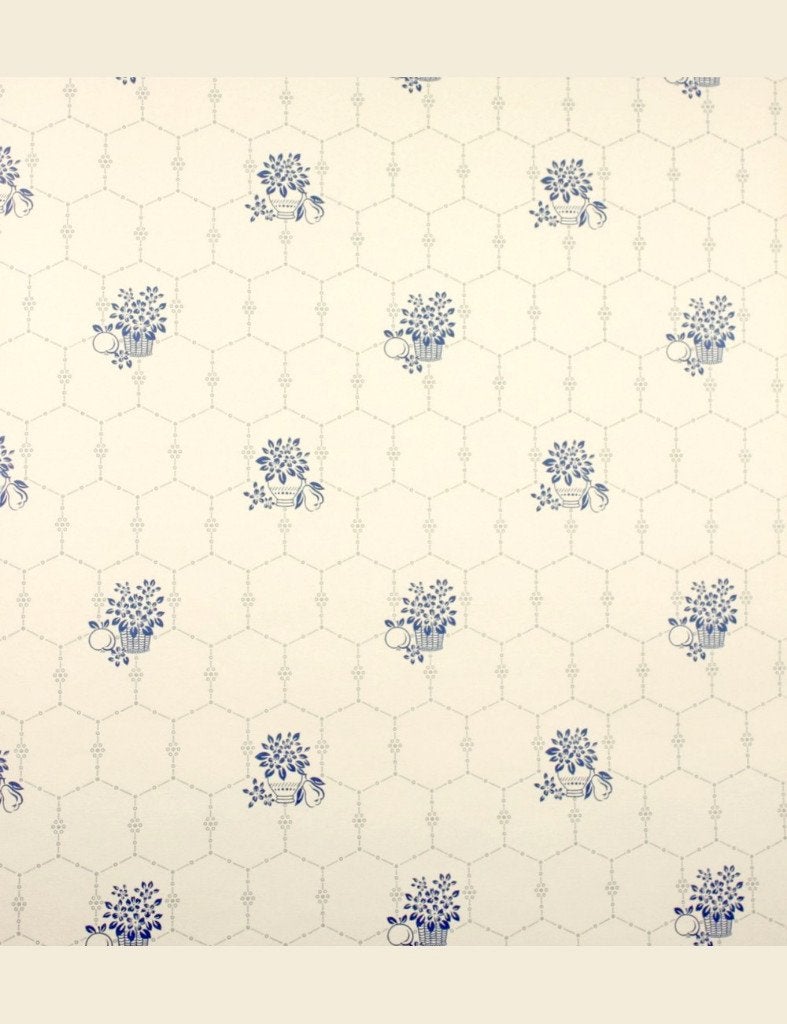 4778 Blauw oud bloemen behang honingraat keuken 80s swiet, Verzenden, Blauw
