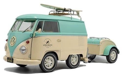 VW T1 Kool Kombi + aanhanger '24, mintgroen/wit, Solido, Solido, Rue de L' Ecusson 2, 56120 Josselin France, Nieuw