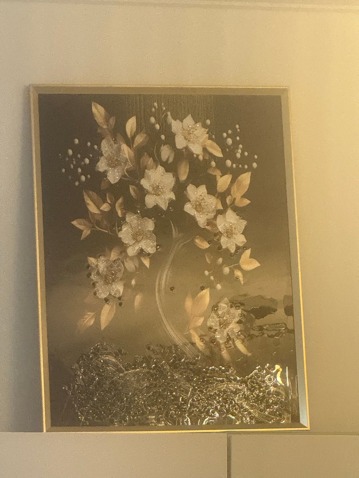 Bloemen schilderij met 3D-effect en gouden accenten, Ophalen, Zo goed als nieuw, Schilder- en Tekenkunst