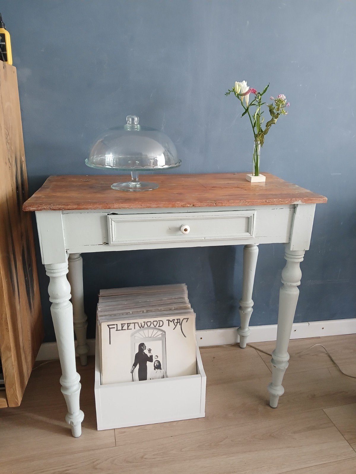 Brocante tafel met lade - gebeitst grenen blad, Ophalen of Verzenden