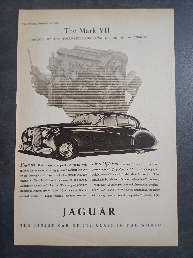 Originele Jaguar Mark VII advertentie uit 1951, Verzenden, Gelezen, Overige merken