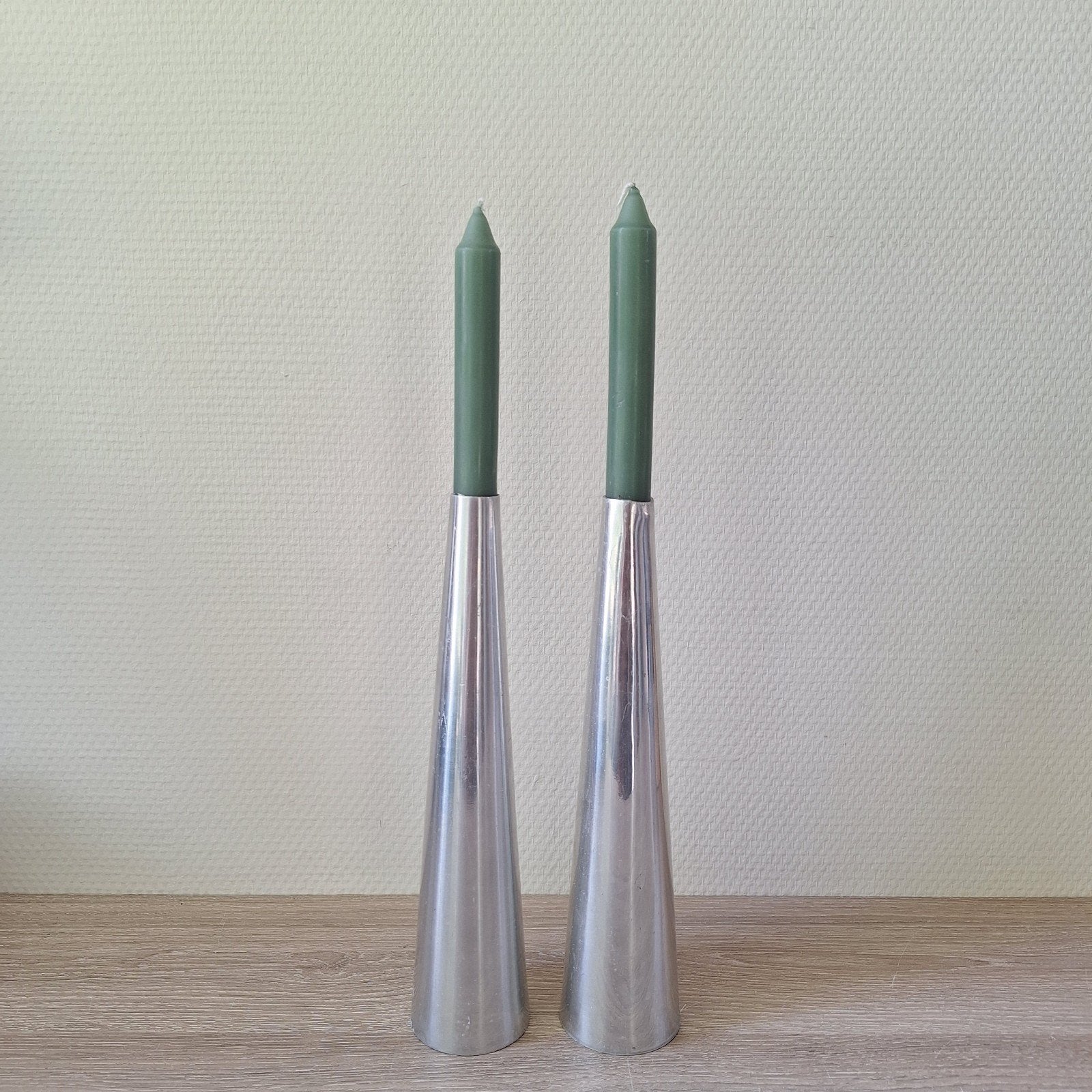 Vintage zilveren grijs metalen rvs aluminium Ikea kandelaren, Ophalen of Verzenden, Zo goed als nieuw, Metaal, Grijs