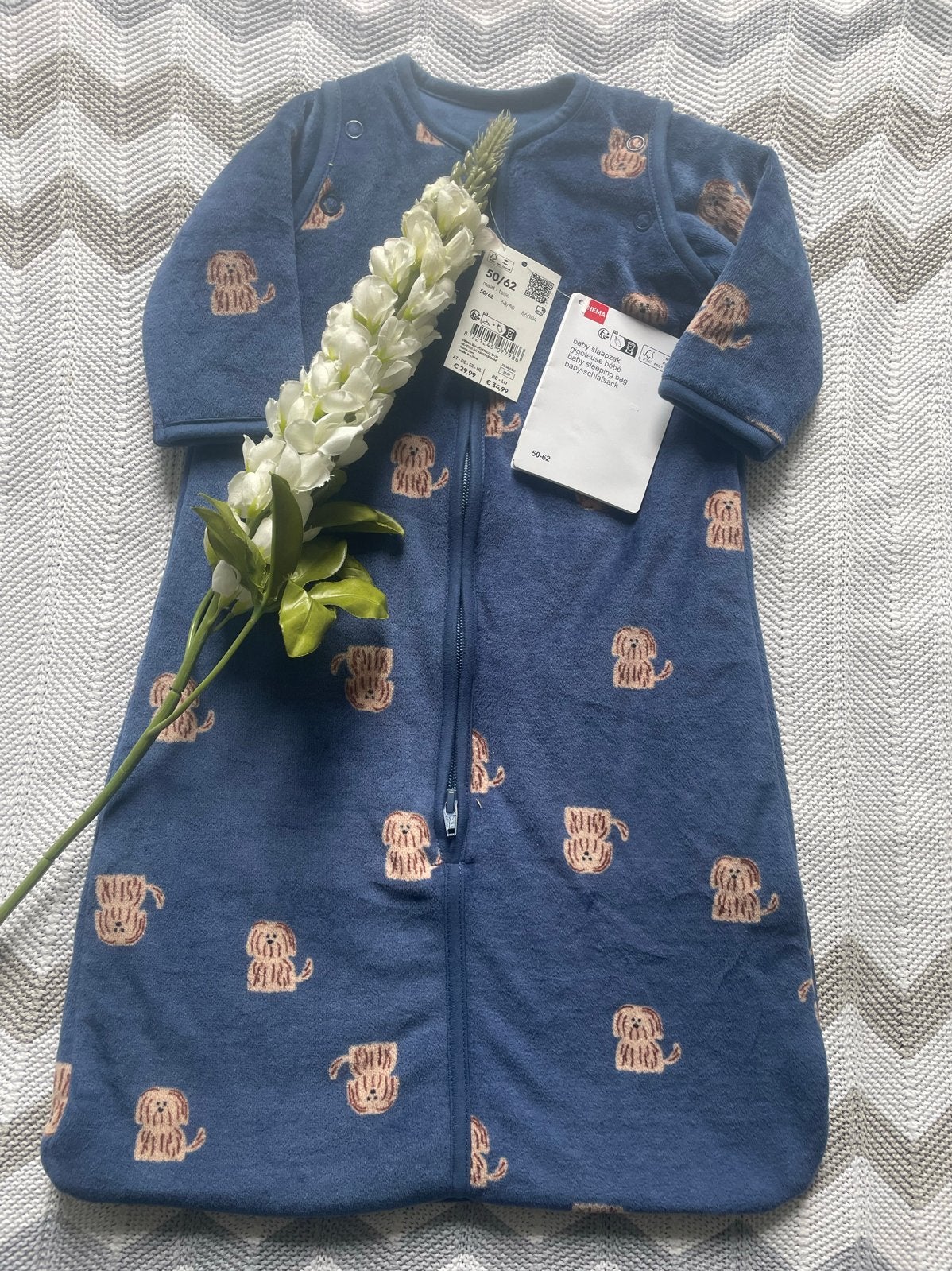 NIEUW, blauwe winter slaapzak met hondjes van de Hema, 50-62, Kinderen en Baby's, Dekens, Slaapzakjes en Inbakerproducten, Nieuw