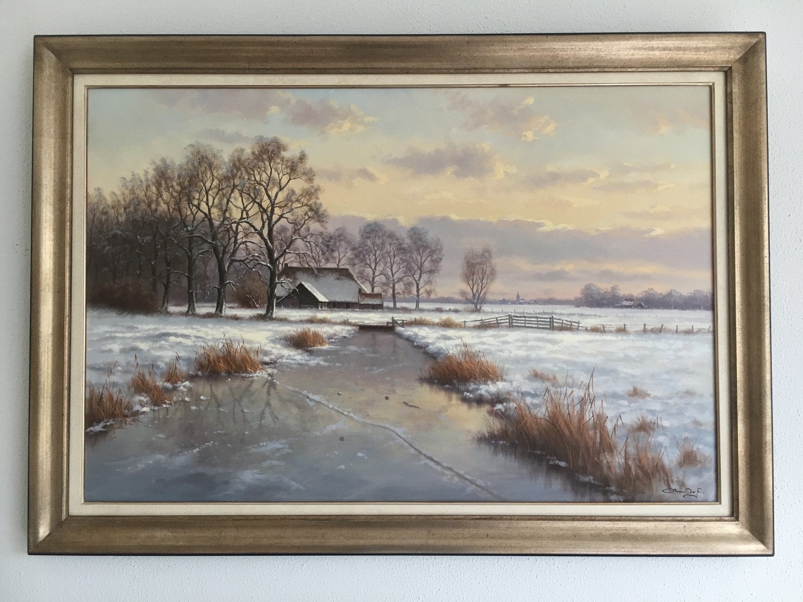 Ron Meilof - Boerderij in winterlandschap, Ophalen of Verzenden