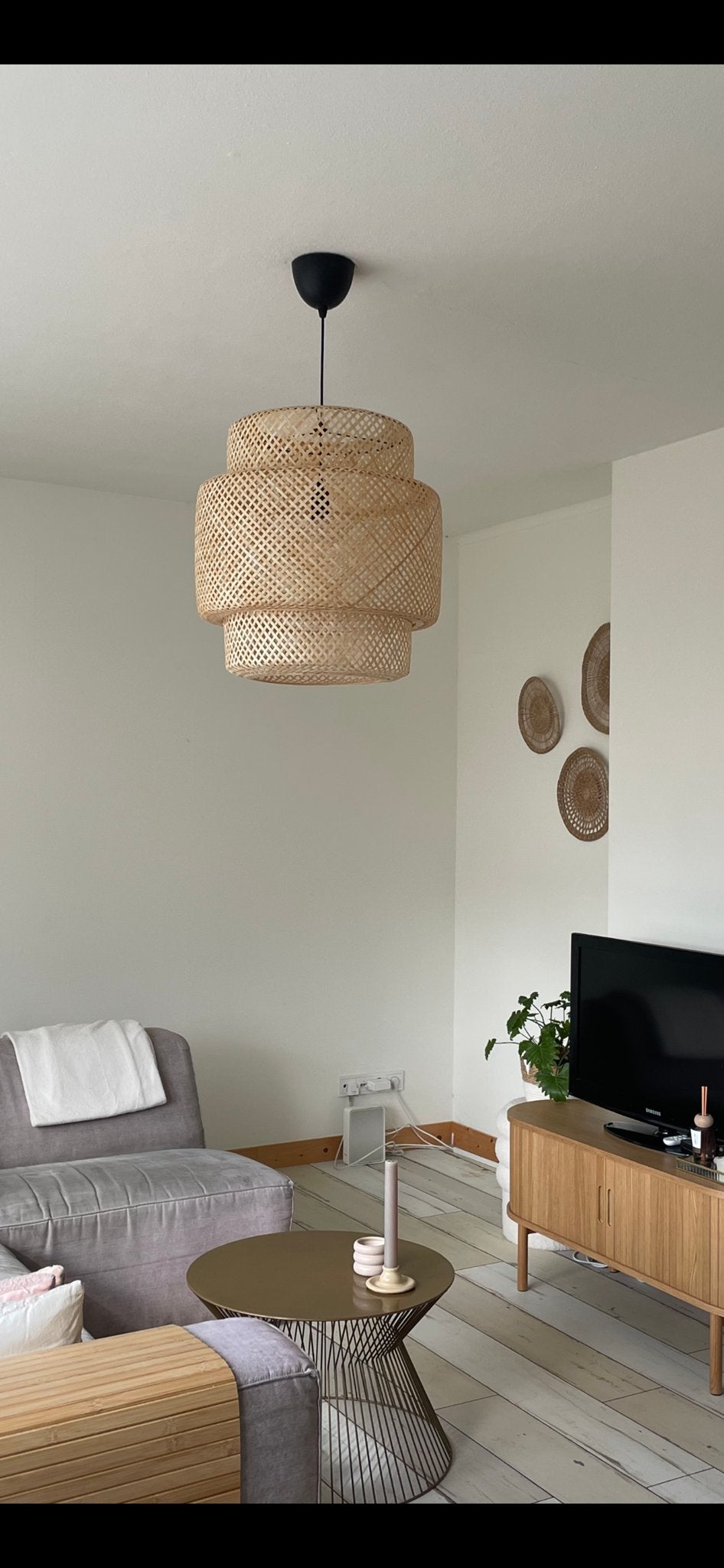 Ikea SINNERLIG hanglamp bamboe, Ophalen, Zo goed als nieuw, Overige materialen, 50 tot 75 cm