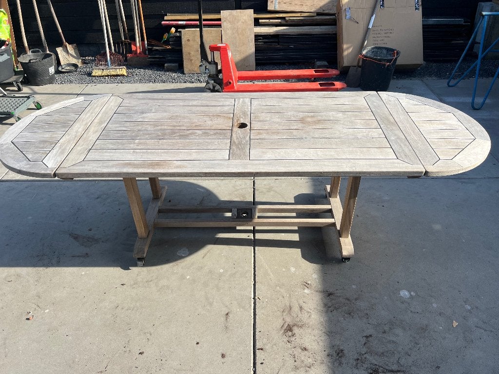 ovale grote teak tuintafel, Tuin en Terras, Ophalen of Verzenden, Gebruikt, Rechthoekig, Teakhout