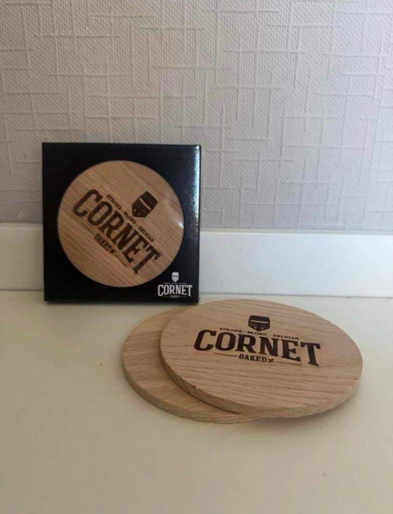 Cornet bier houten onderzetters set 4 stuks, Ophalen of Verzenden, Nieuw