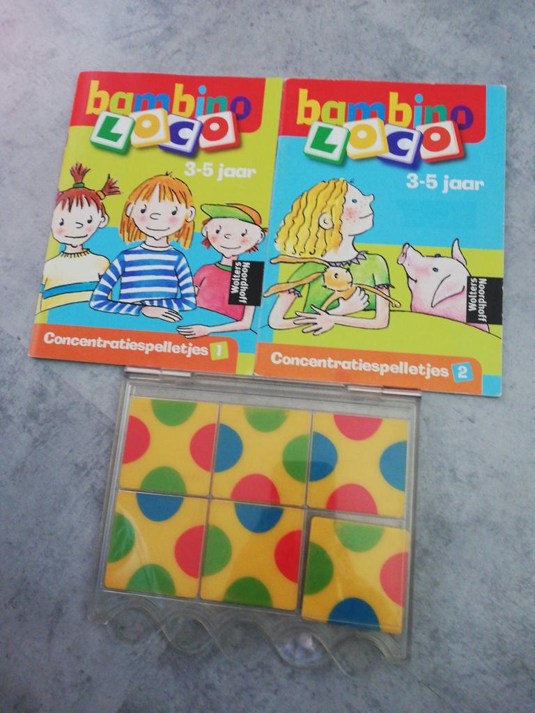 Bambino loco set met 2 boekjes en tegeldoos, 3-5 jaar, Ophalen of Verzenden, Zo goed als nieuw, Puzzelen