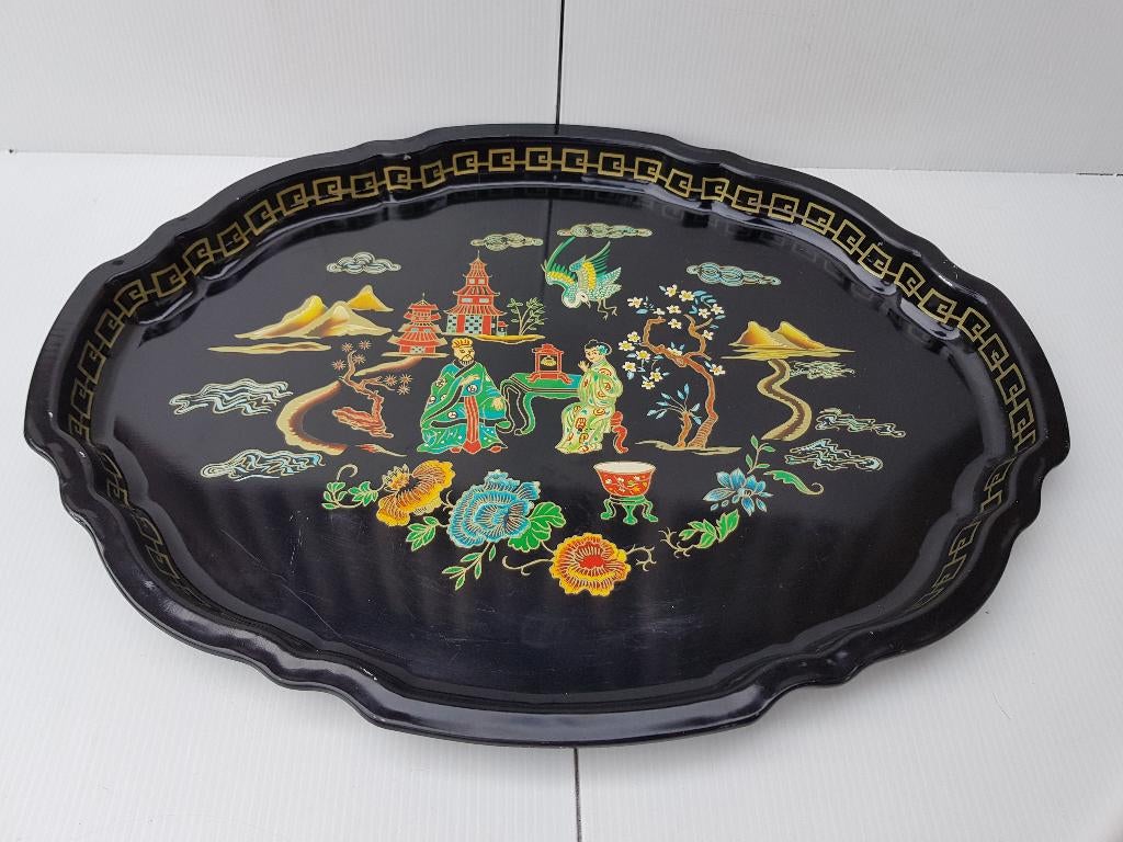 Oosters dienblad 33 x 45 cm - metaal, Huis en Inrichting, Ophalen of Verzenden, Gebruikt, Ovaal, Metaal