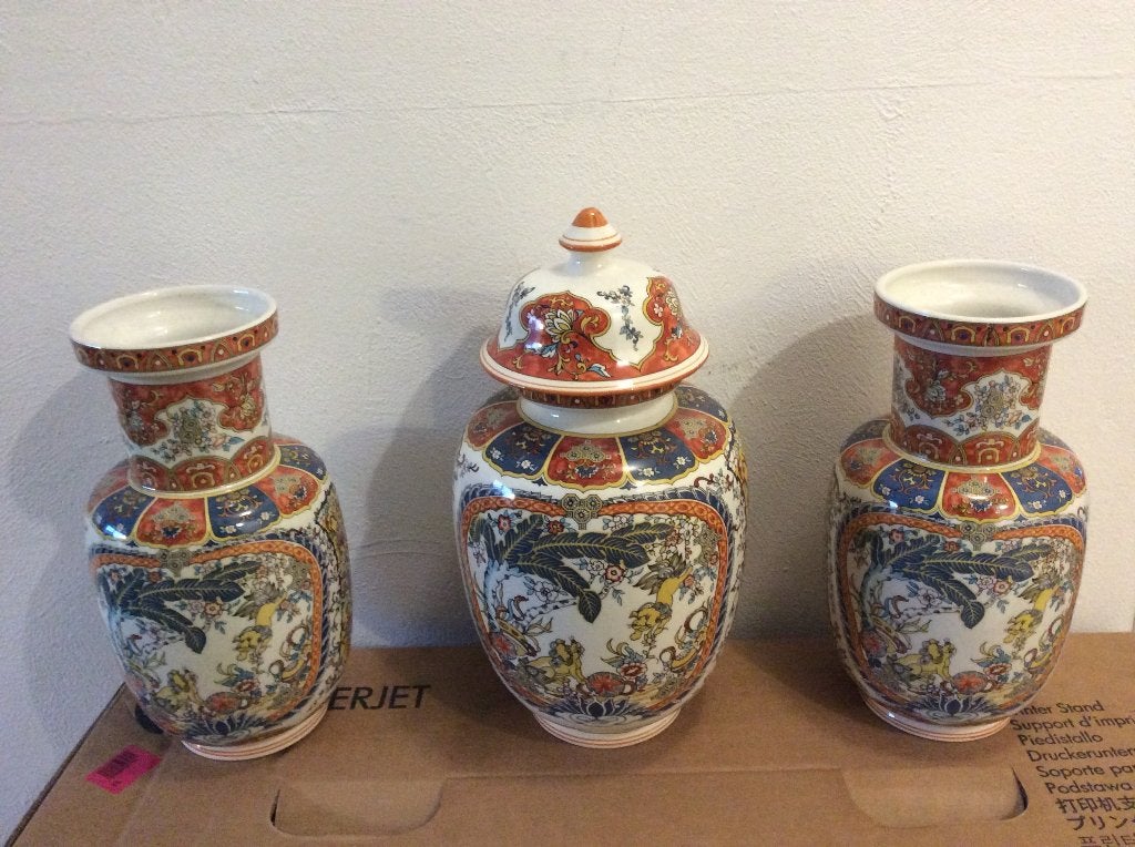siervazen set van 3 met chinese afbeeldingen leeuwen, Ophalen of Verzenden