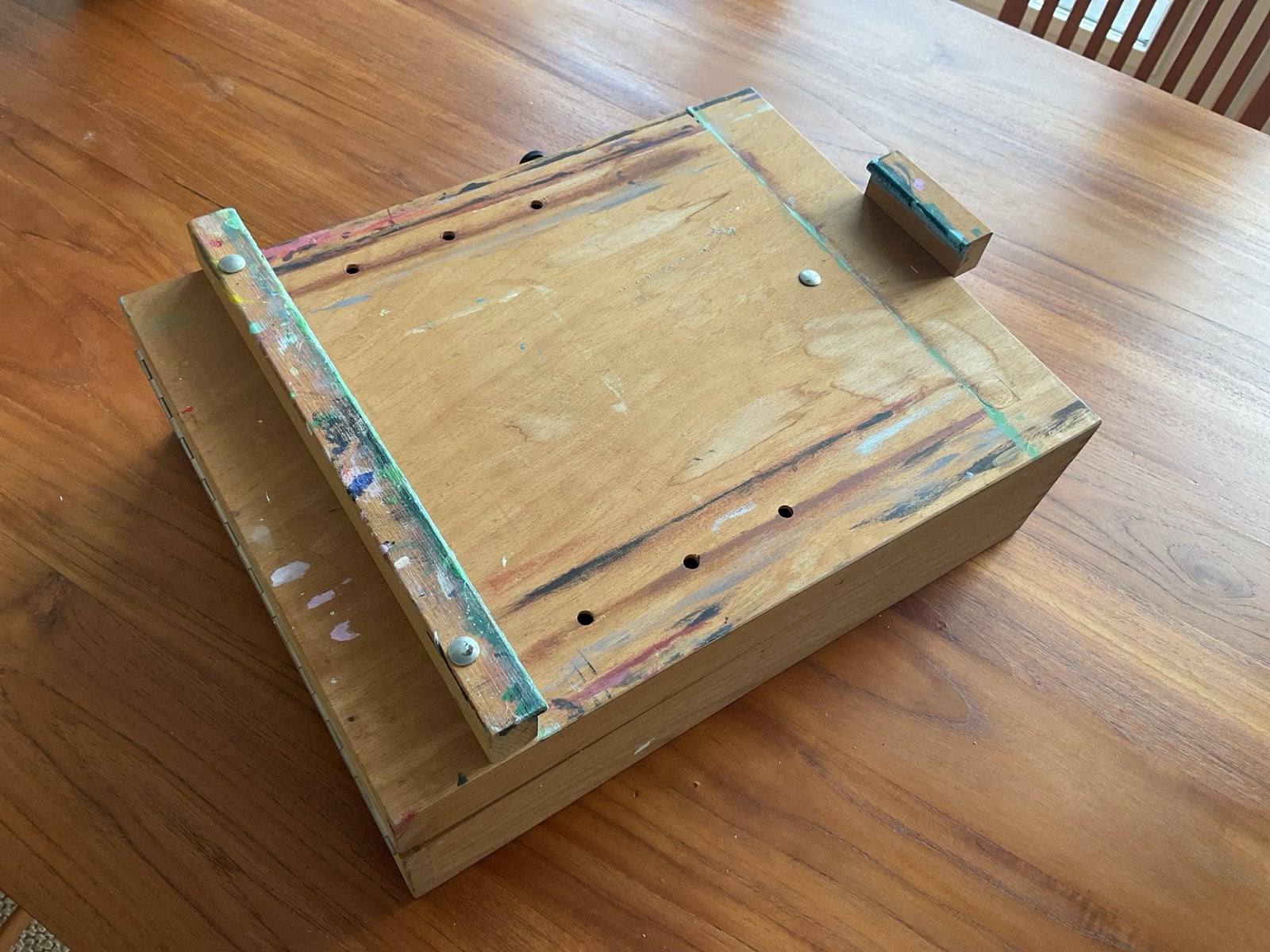 Houten schilderkoffer/tafelezel met opberglade, Ophalen, Gebruikt, Ezel