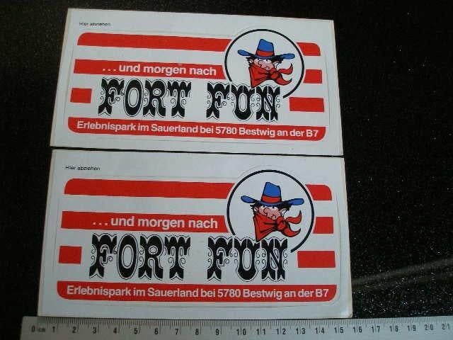 2x sticker fort fun erlebnispark im sauerland Bestwig B7, Verzenden, Zo goed als nieuw, Bedrijf of Vereniging