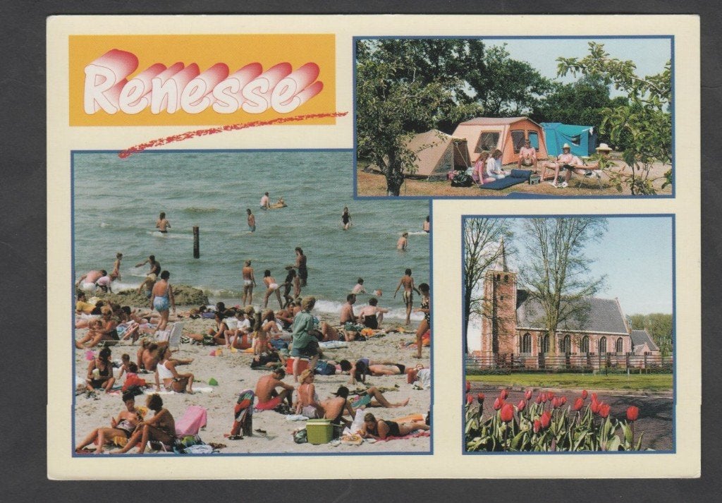Renesse 3 luik Strand Camping Kerk 1999 gelopen zegel 80 ct, Ophalen of Verzenden, 1980 tot heden, Gelopen, Zeeland