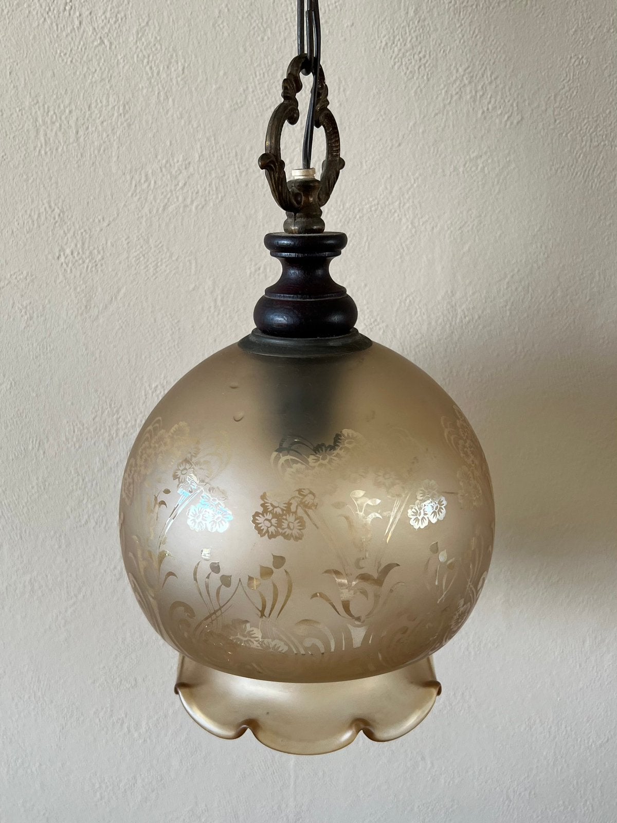 Vintage hanglamp Frans design amberglas bloemen retro, Huis en Inrichting, Lampen | Hanglampen, Ophalen of Verzenden, Zo goed als nieuw