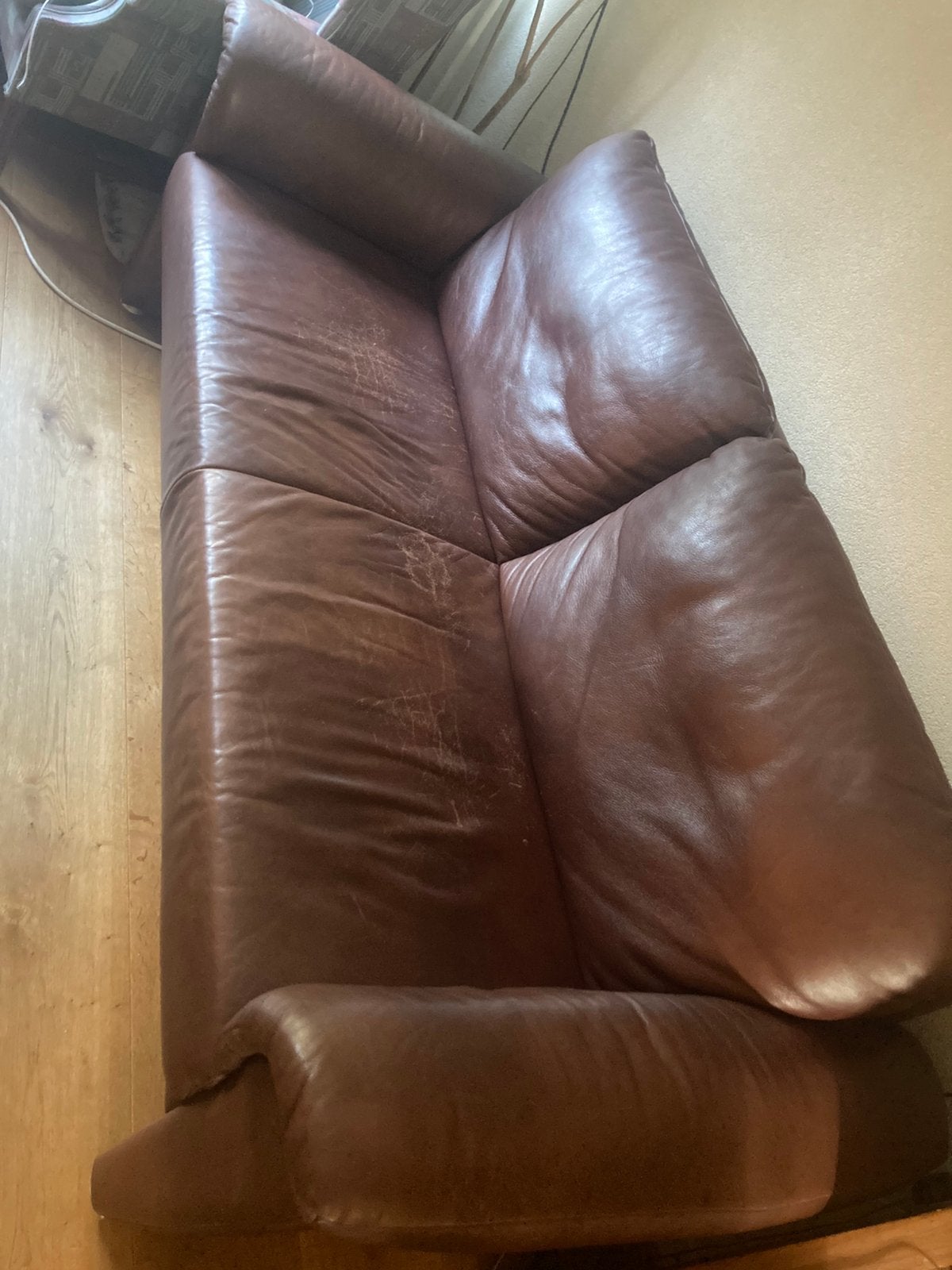 Bank leer kastanjebruin, Huis en Inrichting, Ophalen, Gebruikt, 150 tot 200 cm, Tweepersoons