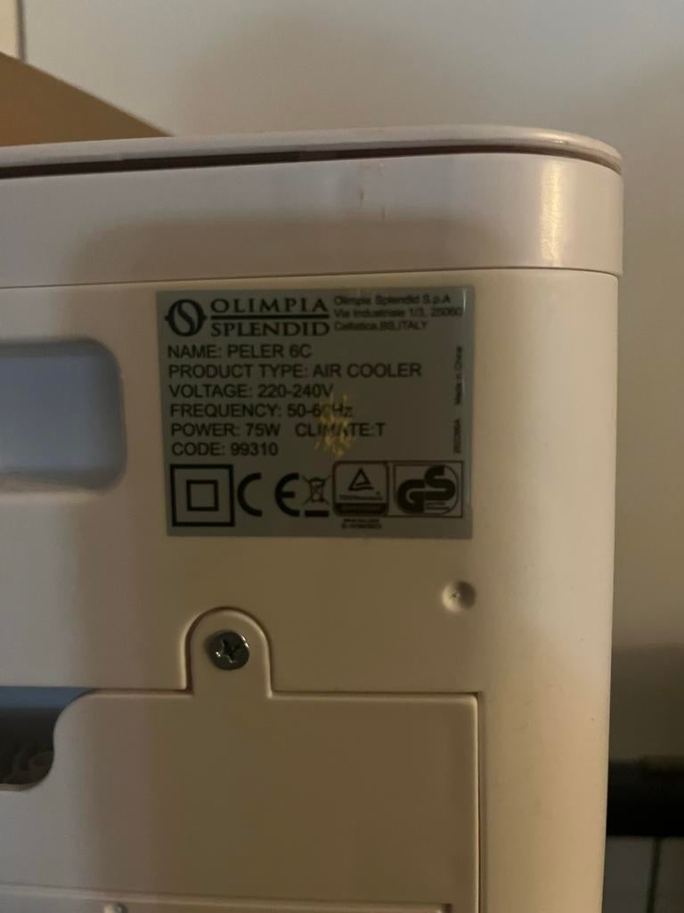 Olimpia Splendid Peler 6C Air Cooler - Zo goed als nieuw, Witgoed en Apparatuur, Airco's, Ophalen, Minder dan 60 m³, 3 snelheden of meer