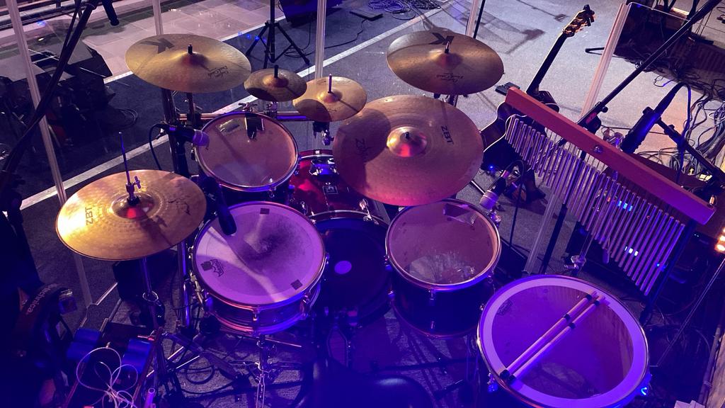 Sonor drumstel met Rototoms en dubbel basspedaal, Ophalen, Gebruikt, Sonor