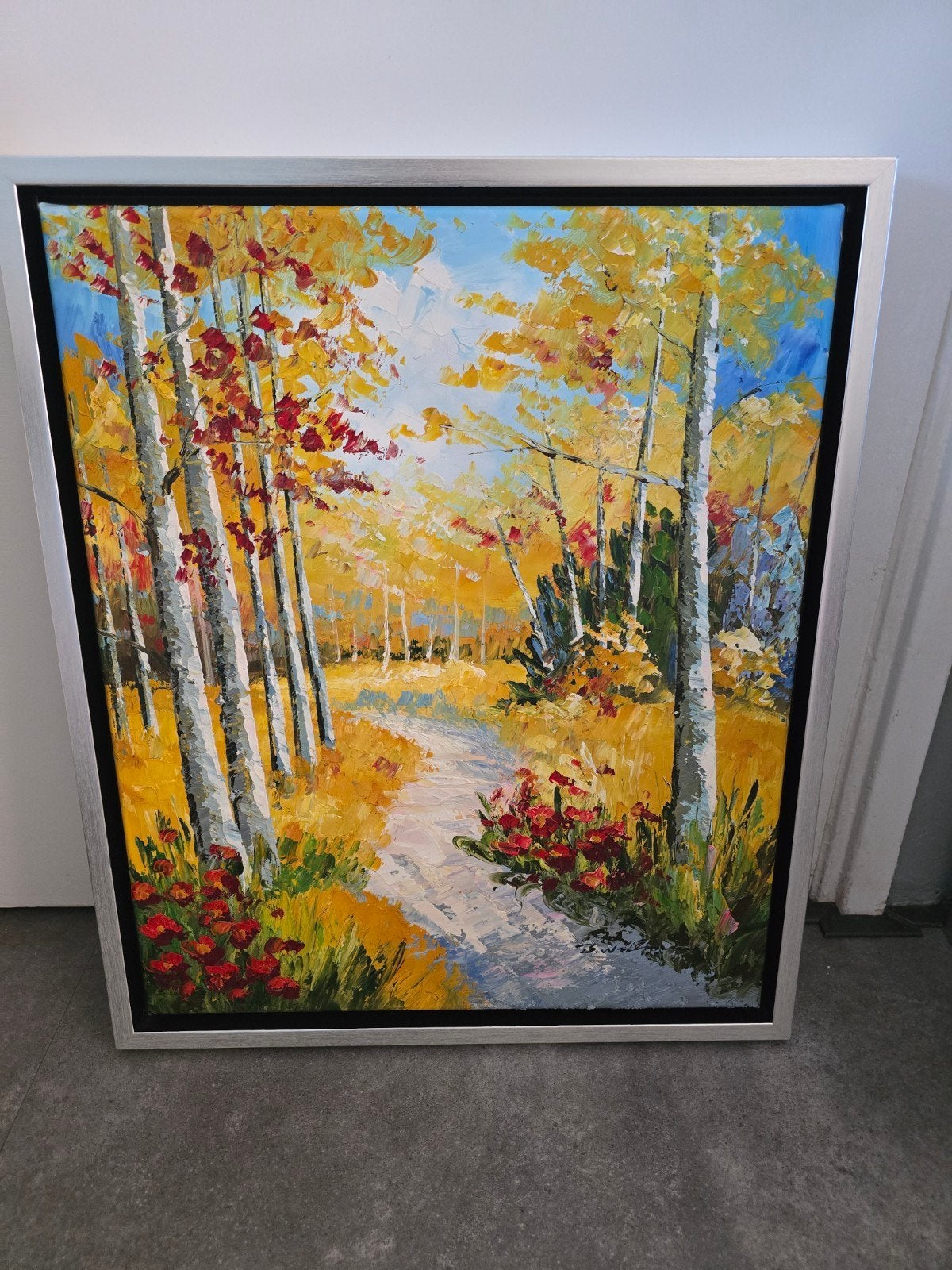 Schilderij Herfstbos, Landschap, Ingelijst, Ophalen of Verzenden, Olieverf