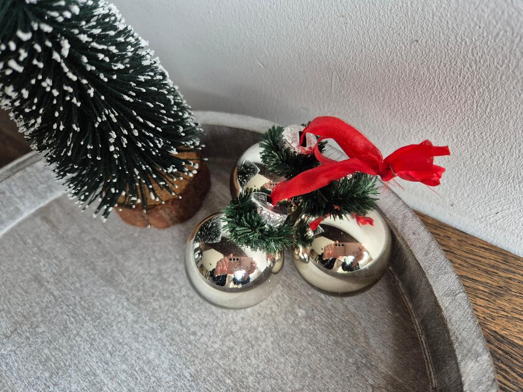 Vintage kerstballen met groen kraagje 536, *, Gebruikt, *, Ophalen of Verzenden