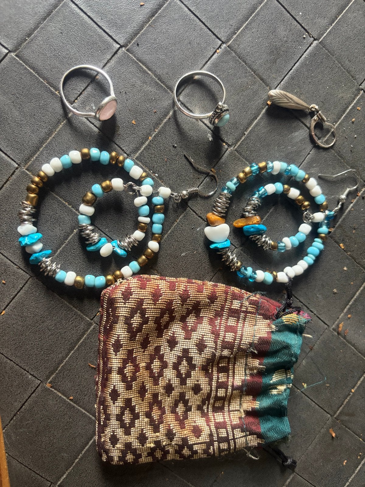 Sieraden set: oorbellen en ringen met edelstenen, Gebruikt, Ophalen of Verzenden, 17 tot 18, Met edelsteen