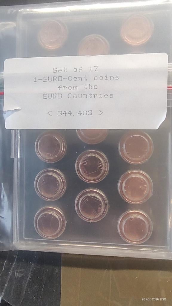 Set van 17 1-eurocent munten uit diverse eurolanden, Postzegels en Munten, Ophalen of Verzenden, Overige landen, 1 cent, Setje