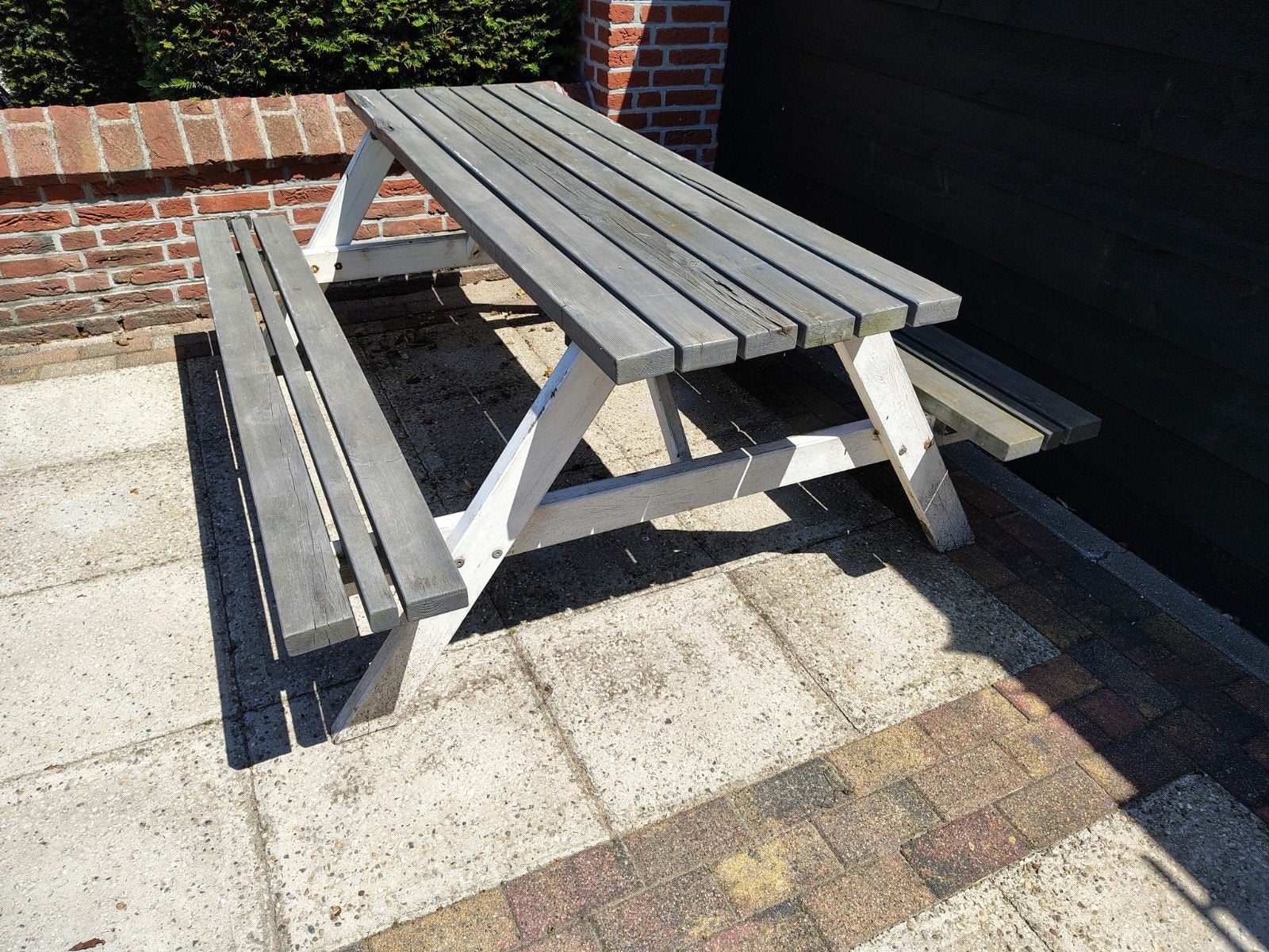Houten picknicktafel met bankjes, Ophalen, Gebruikt, Rechthoekig, Hout